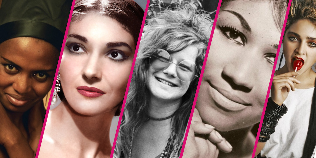 Cinque donne che hanno cambiato la storia della musica: Miriam Makeba, Maria Callas, janis Joplin, Aretha Franklin, Madonna